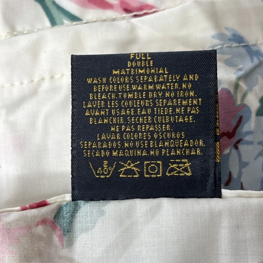 Vtg Ralph Lauren Lorraine Flat Sheet FULL Ruffle Pink Floral Shabby Chic Cottage